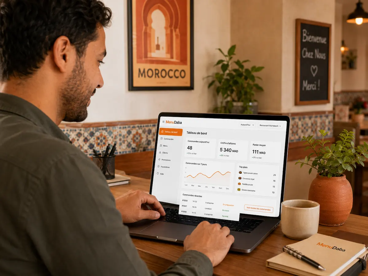 Restaurant gérant ses commandes avec le dashboard MenuDaba